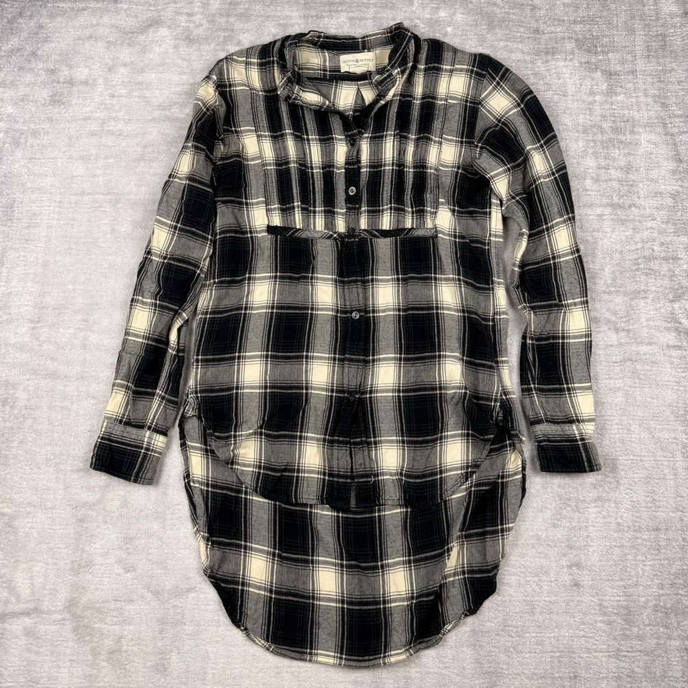 Denim & Supply Ralph‎ Lauren Shirt Womans Small Black Plaid Tunic Tuxedo grunge